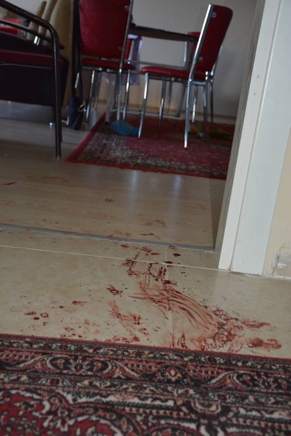 The aftermath: Blood on the floor in the house in Suruç. 