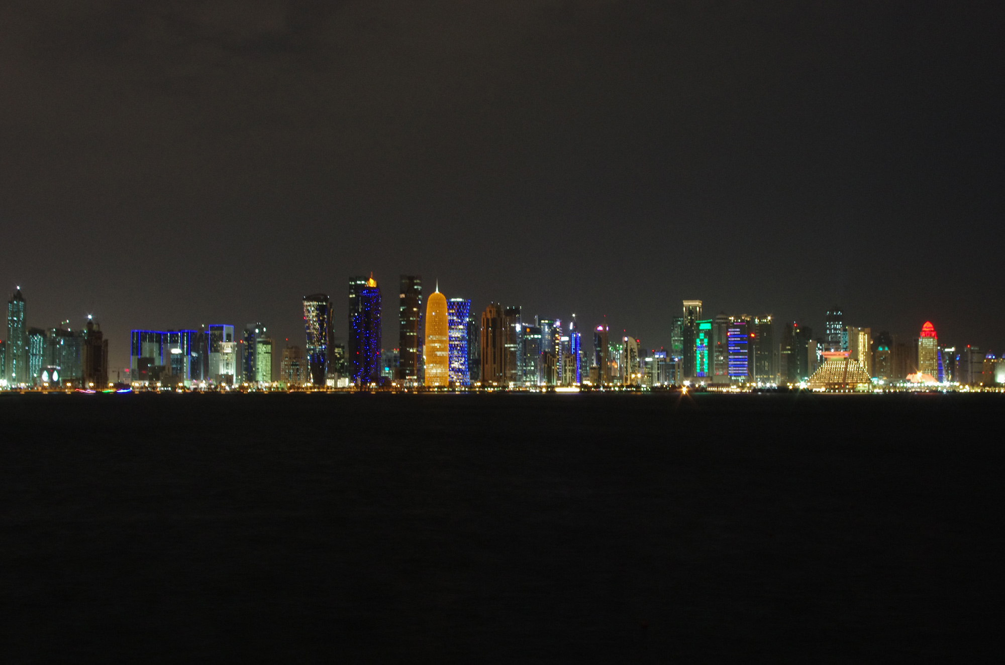 The Doha skyline at night.