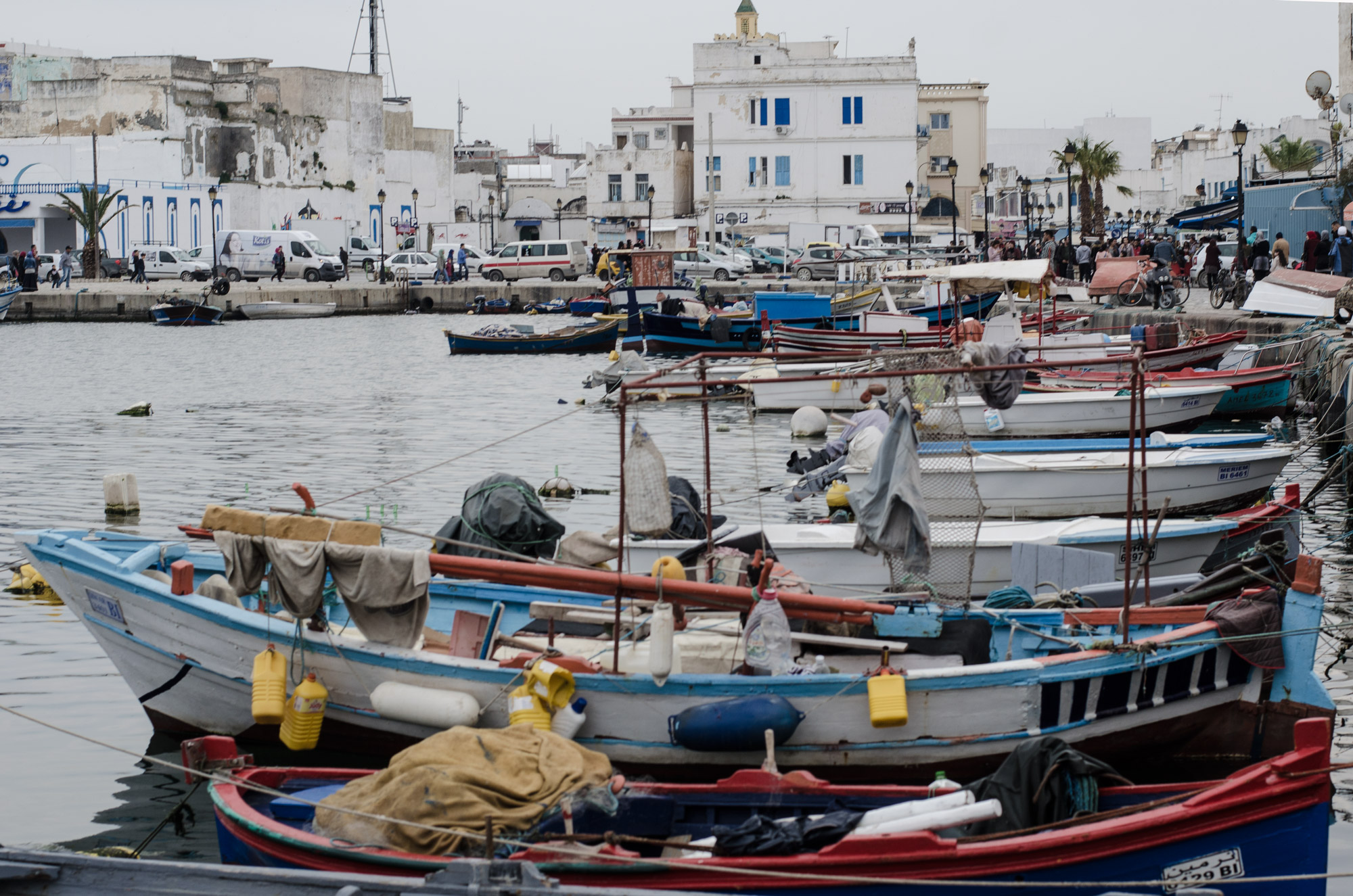 Fishing boats moored in the old port in Bizerte.