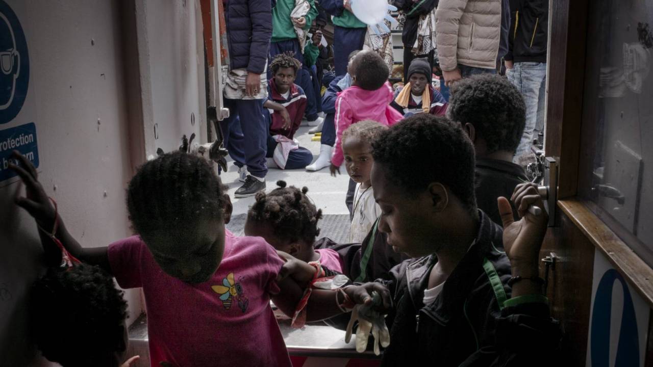 Children aboard the MSF ship Aquarius after being rescued.
