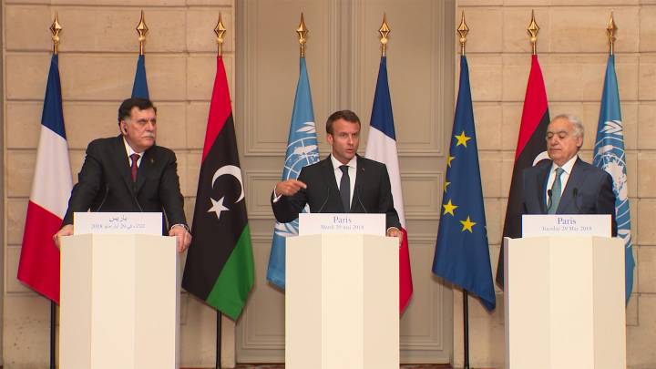 Libyenkrisengipfel Paris: al-Sarradj, Macron, Haftar