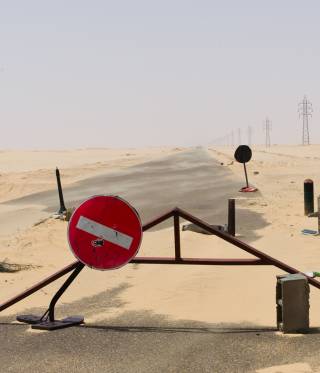 An abandoned checkpoint in Libya.