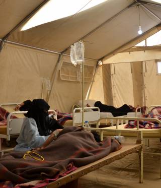 The female inpatient department at MSF cholera treatment center in Khamer, north of Sana'a in west Yemen. 